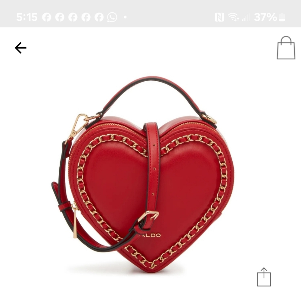 Vibrant Red Heart-Shaped Crossbody Bag with Studded Edges and Leather Finish